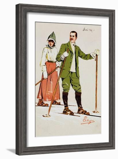 Two Skiers, 1909-Carlo Pellegrini-Framed Giclee Print