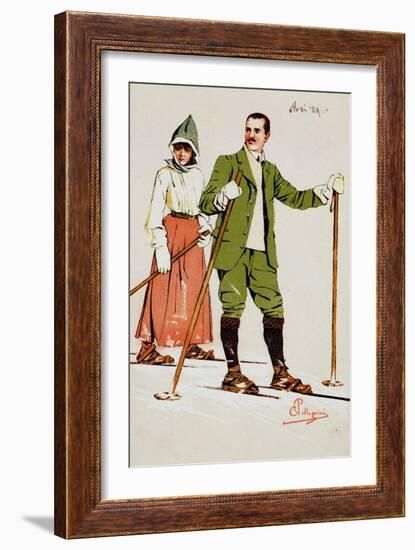 Two Skiers, 1909-Carlo Pellegrini-Framed Giclee Print