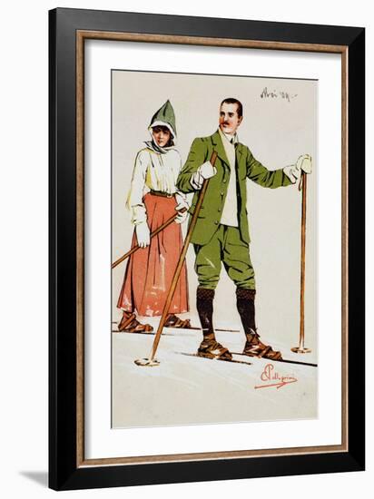 Two Skiers, 1909-Carlo Pellegrini-Framed Giclee Print