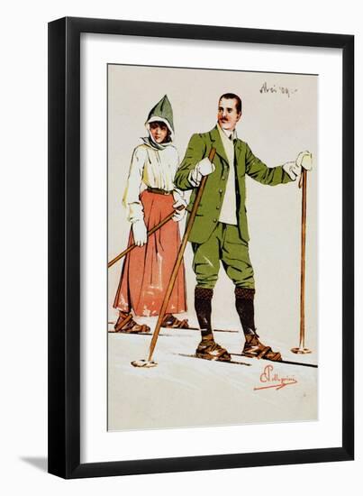 Two Skiers, 1909-Carlo Pellegrini-Framed Giclee Print