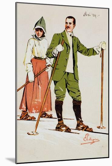 Two Skiers, 1909-Carlo Pellegrini-Mounted Giclee Print