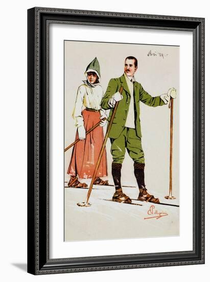 Two Skiers, 1909-Carlo Pellegrini-Framed Giclee Print