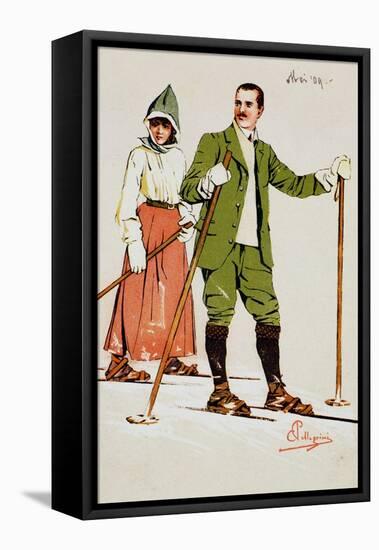 Two Skiers, 1909-Carlo Pellegrini-Framed Premier Image Canvas