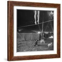 Two Small Children Watching Circus Performer Practicing on Tightrope, Her Legs Only Visible-Nina Leen-Framed Photographic Print