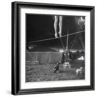 Two Small Children Watching Circus Performer Practicing on Tightrope, Her Legs Only Visible-Nina Leen-Framed Photographic Print