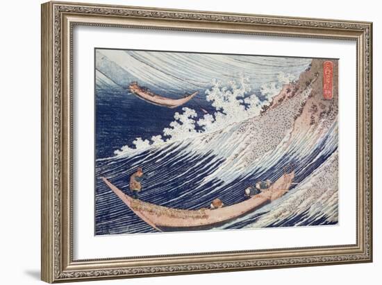 Two Small Fishing Boats on the Sea-Katsushika Hokusai-Framed Giclee Print