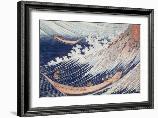 Two Small Fishing Boats on the Sea-Katsushika Hokusai-Framed Giclee Print