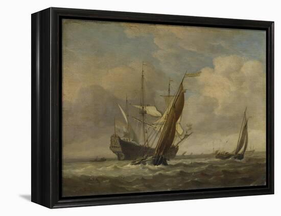 Two Small Vessels and a Dutch Man-Of-War in a Breeze, C. 1660-Willem Van De Velde The Younger-Framed Premier Image Canvas