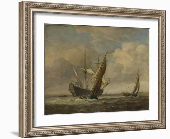 Two Small Vessels and a Dutch Man-Of-War in a Breeze, C. 1660-Willem Van De Velde The Younger-Framed Giclee Print