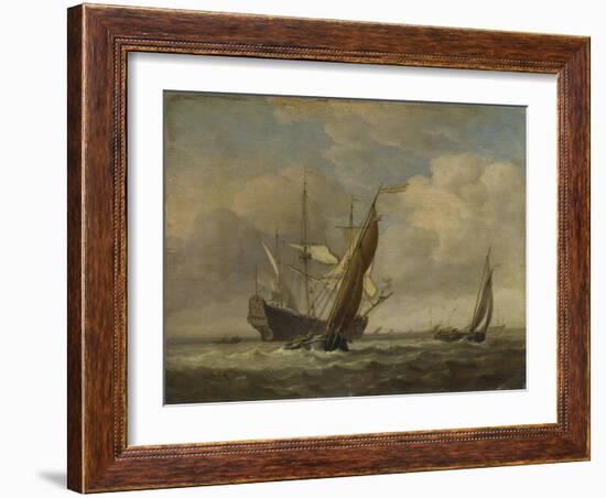 Two Small Vessels and a Dutch Man-Of-War in a Breeze, C. 1660-Willem Van De Velde The Younger-Framed Giclee Print