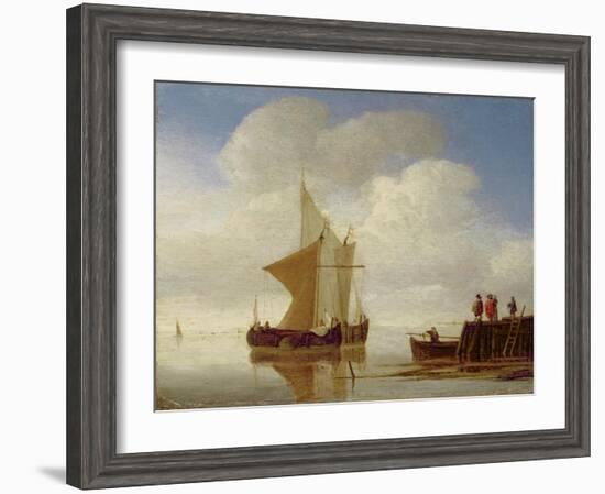 Two Smalschips Off the End of a Pier, C.1700-10-Willem Van De, The Younger Velde-Framed Giclee Print