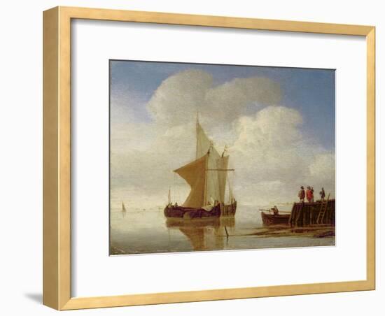 Two Smalschips Off the End of a Pier, C.1700-10-Willem Van De, The Younger Velde-Framed Giclee Print