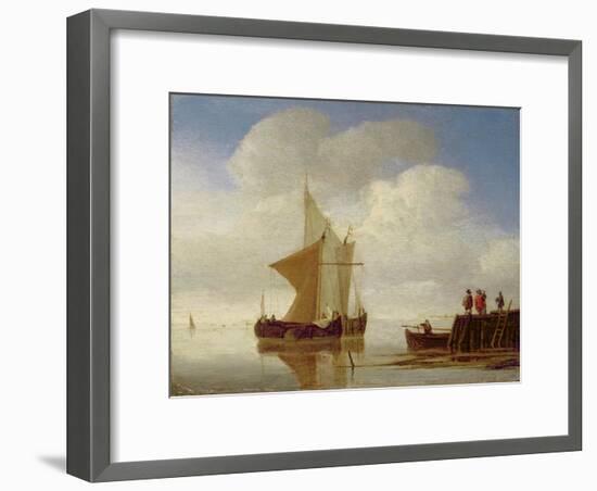 Two Smalschips Off the End of a Pier, C.1700-10-Willem Van De, The Younger Velde-Framed Giclee Print