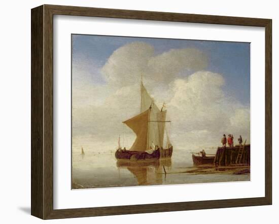 Two Smalschips Off the End of a Pier, C.1700-10-Willem Van De, The Younger Velde-Framed Giclee Print