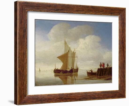 Two Smalschips Off the End of a Pier, C.1700-10-Willem Van De, The Younger Velde-Framed Giclee Print