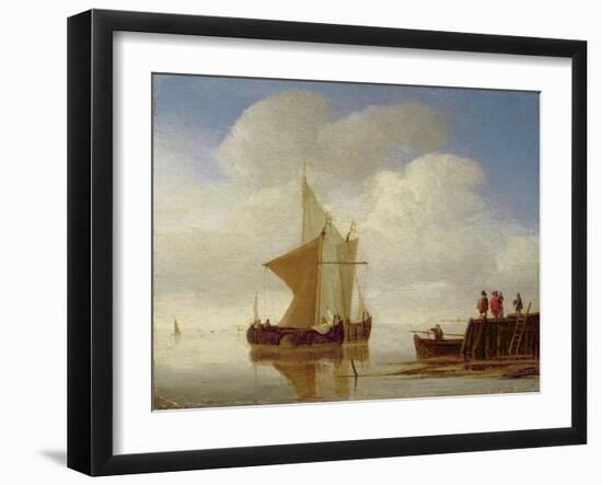 Two Smalschips Off the End of a Pier, C.1700-10-Willem Van De, The Younger Velde-Framed Giclee Print