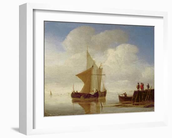 Two Smalschips Off the End of a Pier, C.1700-10-Willem Van De, The Younger Velde-Framed Giclee Print