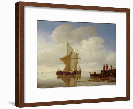 Two Smalschips Off the End of a Pier, C.1700-10-Willem Van De, The Younger Velde-Framed Giclee Print