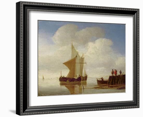 Two Smalschips Off the End of a Pier, C.1700-10-Willem Van De, The Younger Velde-Framed Giclee Print