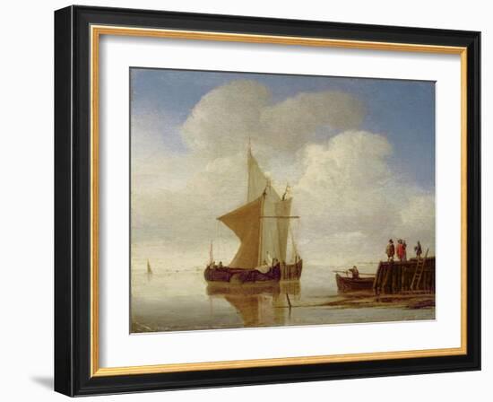 Two Smalschips Off the End of a Pier, C.1700-10-Willem Van De, The Younger Velde-Framed Giclee Print