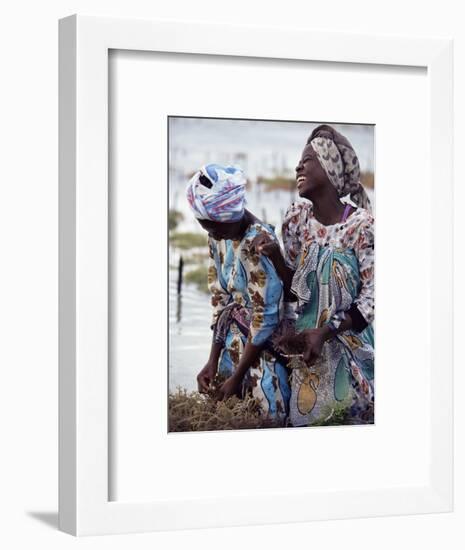 Two Smiling Zanzibari Women Working in Seaweed Cultivation, Zanzibar, Tanzania, East Africa, Africa-Yadid Levy-Framed Photographic Print