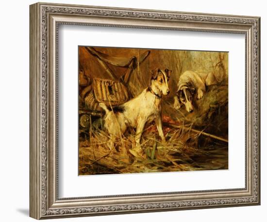 Two Smooth-Haired Fox Terriers by a Fishing Rod and a Creel on a Riverbank-Philip Eustace Stretton-Framed Giclee Print