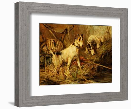 Two Smooth-Haired Fox Terriers by a Fishing Rod and a Creel on a Riverbank-Philip Eustace Stretton-Framed Giclee Print