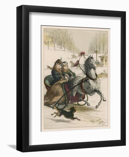 Two Spanish Ladies Go for a Sleigh Ride Accompanied by Their Dog-D. Eusebio Planas-Framed Art Print