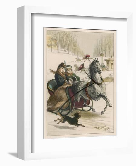 Two Spanish Ladies Go for a Sleigh Ride Accompanied by Their Dog-D. Eusebio Planas-Framed Art Print