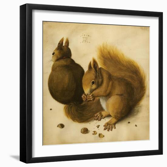 Two Squirrels, One Eating a Hazelnut-Hans Hoffmann-Framed Giclee Print