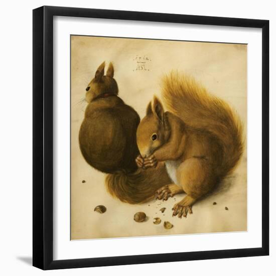 Two Squirrels, One Eating a Hazelnut-Hans Hoffmann-Framed Giclee Print