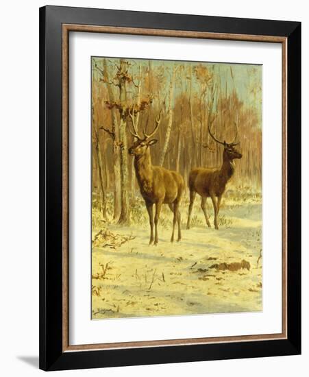 Two Stags in a Clearing in Winter-Rosa Bonheur-Framed Giclee Print