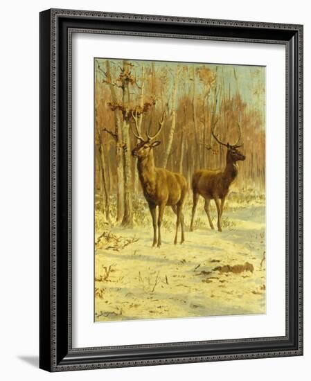 Two Stags in a Clearing in Winter-Rosa Bonheur-Framed Giclee Print