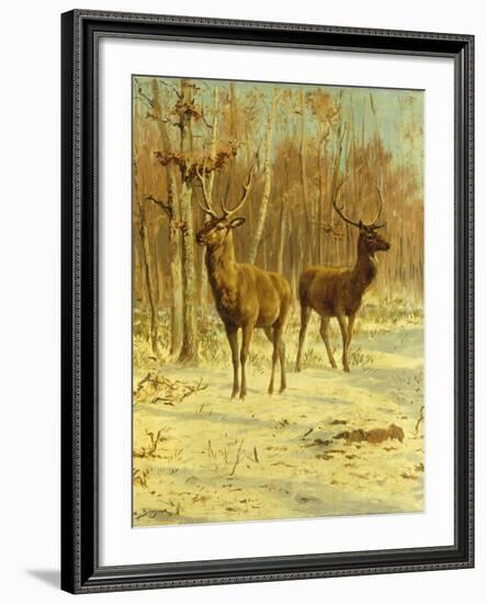 Two Stags in a Clearing in Winter-Rosa Bonheur-Framed Giclee Print