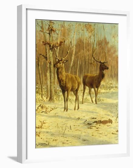 Two Stags in a Clearing in Winter-Rosa Bonheur-Framed Giclee Print