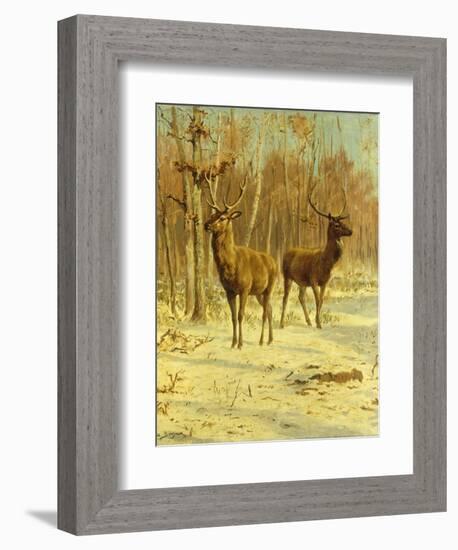 Two Stags in a Clearing in Winter-Rosa Bonheur-Framed Giclee Print