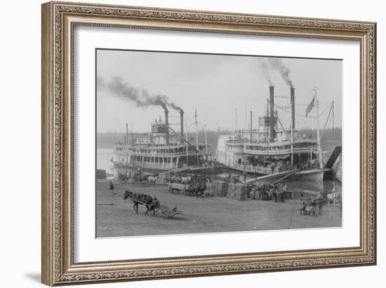 Two Steamboats Along the Levee at the Mississippi River-null-Framed Art Print