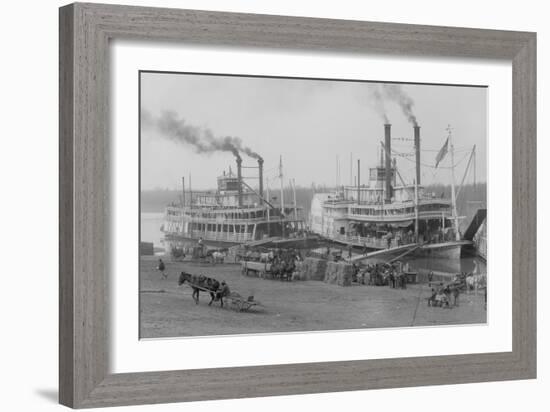 Two Steamboats Along the Levee at the Mississippi River-null-Framed Art Print