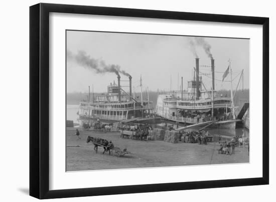 Two Steamboats Along the Levee at the Mississippi River-null-Framed Art Print