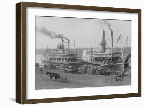 Two Steamboats Along the Levee at the Mississippi River-null-Framed Premium Giclee Print