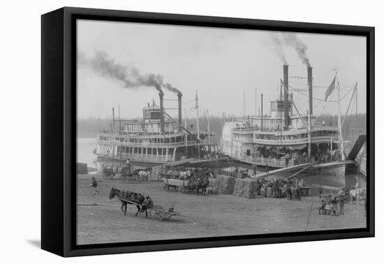 Two Steamboats Along the Levee at the Mississippi River-null-Framed Stretched Canvas