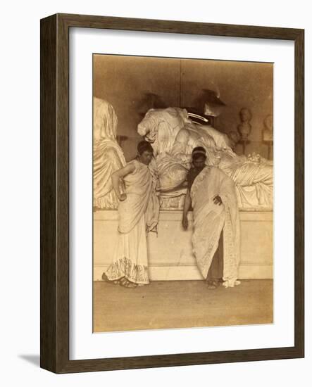 Two students in Grecian Costume before a plaster cast of the three fates from the Elgin Marbles-Thomas Cowperthwait Eakins-Framed Photographic Print