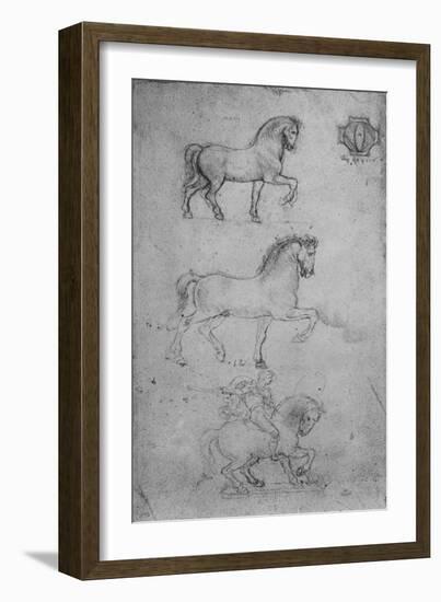 'Two Studies of a Horse and one of a Horse and Rider', c1480 (1945)-Leonardo Da Vinci-Framed Giclee Print