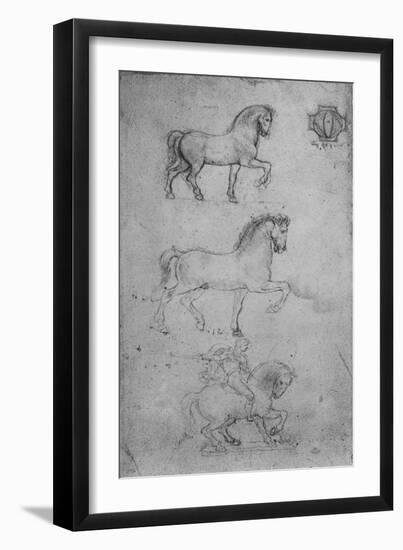 'Two Studies of a Horse and one of a Horse and Rider', c1480 (1945)-Leonardo Da Vinci-Framed Giclee Print