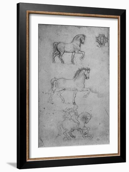 'Two Studies of a Horse and one of a Horse and Rider', c1480 (1945)-Leonardo Da Vinci-Framed Giclee Print