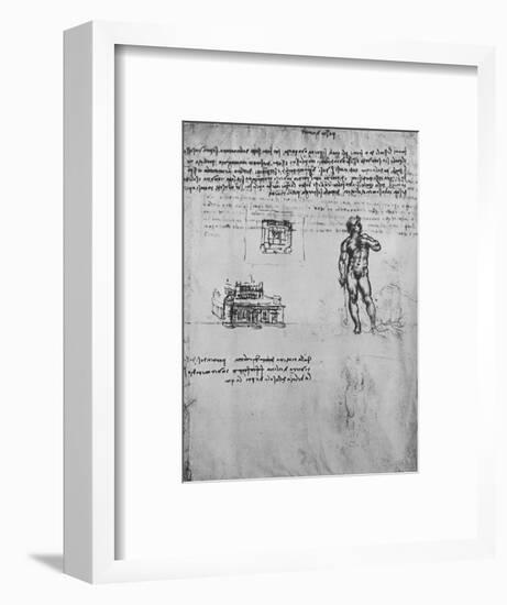'Two Studies of a Nude Figure and the View and Plan of a Building', c1480 (1945)-Leonardo Da Vinci-Framed Giclee Print