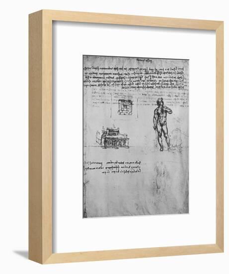 'Two Studies of a Nude Figure and the View and Plan of a Building', c1480 (1945)-Leonardo Da Vinci-Framed Giclee Print