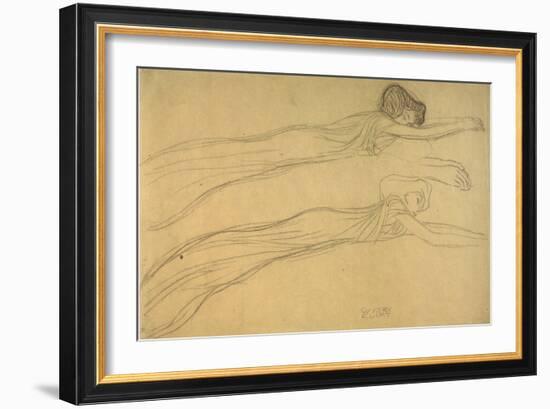 Two Studies of a Reclining Draped Figure-Gustav Klimt-Framed Giclee Print