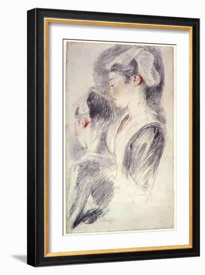 Two Studies of a Young Woman's Head, 1716-18-Jean-Antoine Watteau-Framed Giclee Print