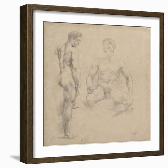 Two Studies of Nude Men One Standing, Another Sitting-Eugene Delacroix-Framed Giclee Print